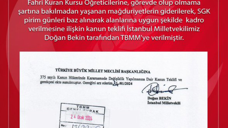 Fahri Kur'an Kursu öğreticilerinin durumu TBMM'de